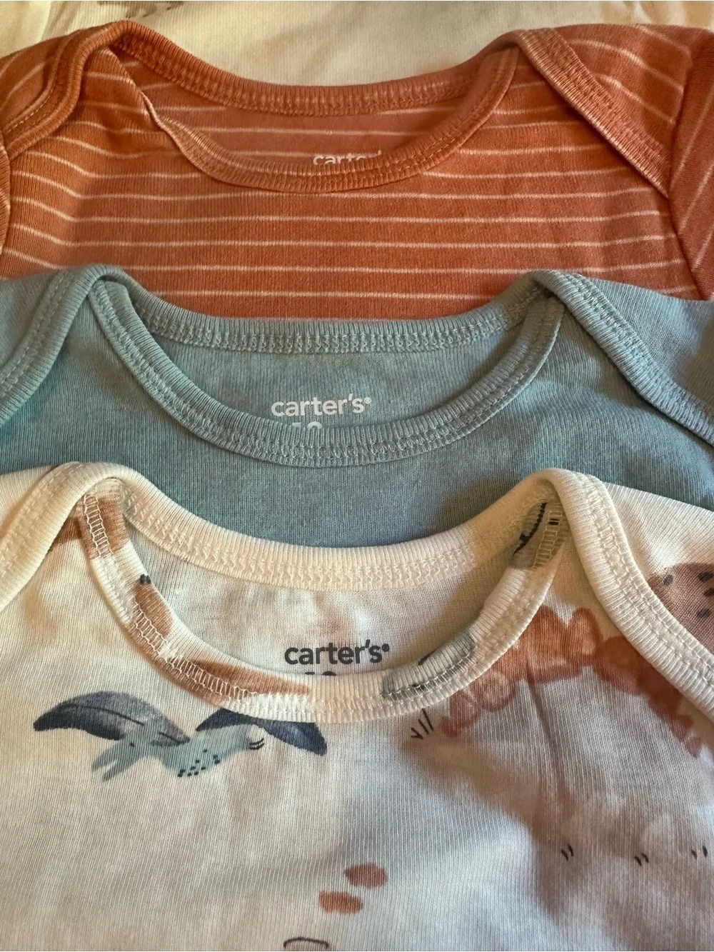 Carter's Baby Dinosaur Print Short Sleeve One-Piece Bodysuit - Cream & Blue Set